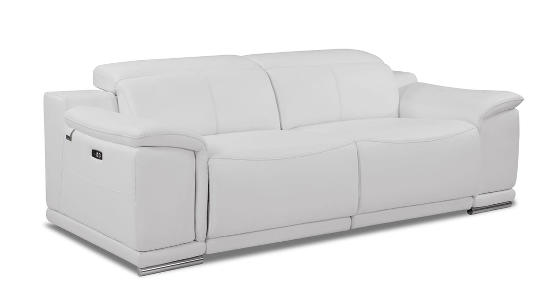 Divanitalia 9762 Reclining Sofa in White Leather - Angled Front View of Sofa on a White Transparent Background