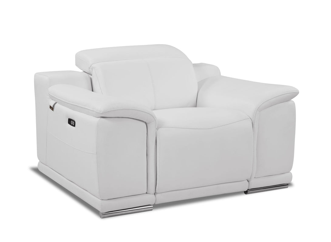 Divanitalia 9762 Reclining Chair in White Leather - Angled Front View of Chair on a White Transparent Background