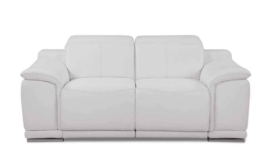 Divanitalia 9762 Reclining Loveseat in White Leather - Front View of Loveseat on a White Transparent Background