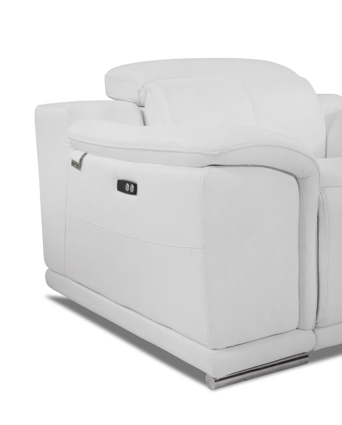 Divanitalia 9762 Reclining Living Room Set in White Leather - Close-Up View of Sofa Arm on a White Transparent Background