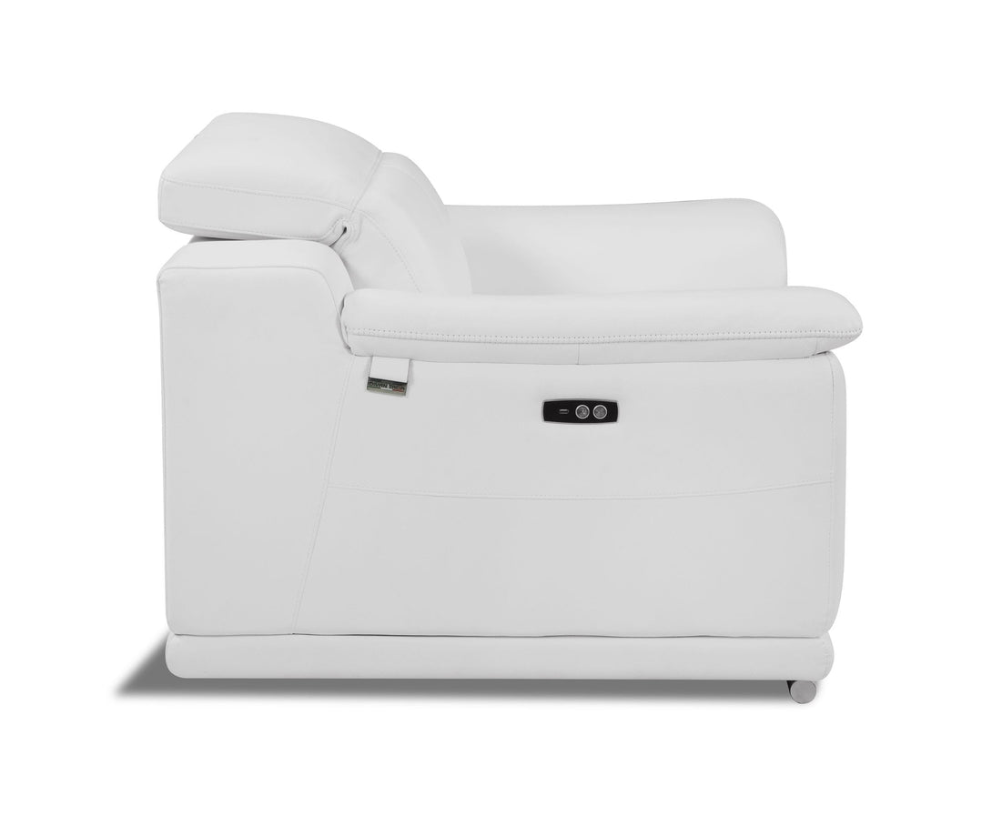 Divanitalia 9762 Reclining Chair in White Leather - Side View of Chair on a White Transparent Background