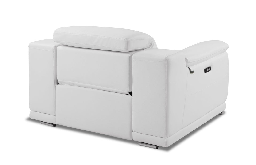 Divanitalia 9762 Reclining Chair in White Leather - Angled Rear View of Chair on a White Transparent Background