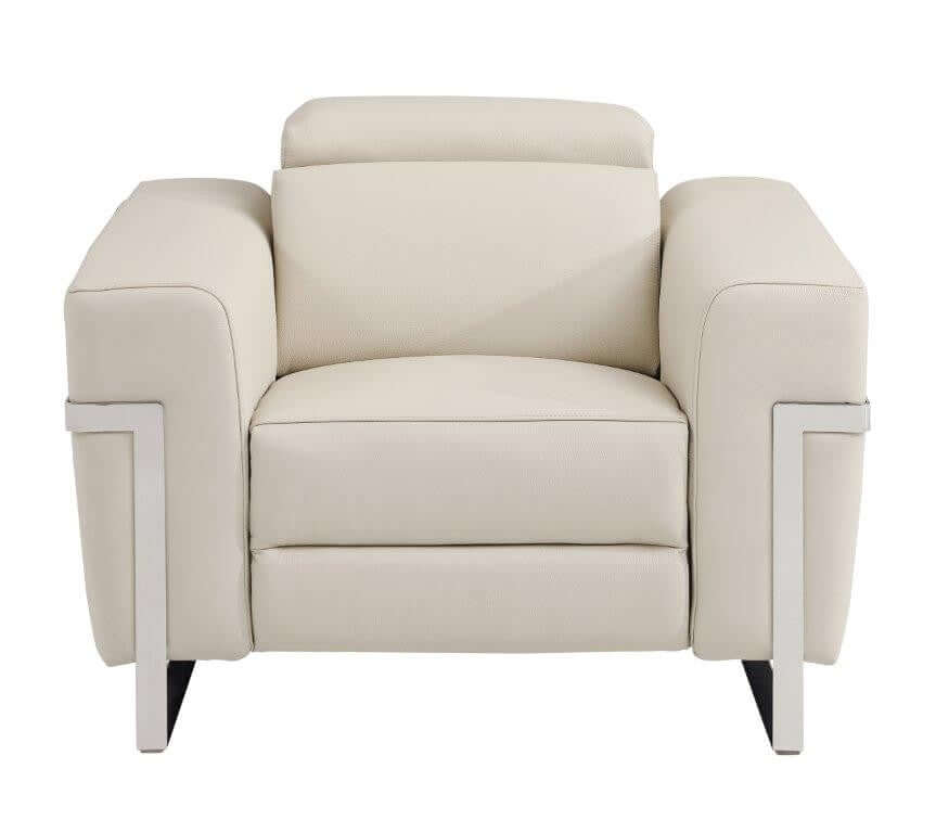 Divanitalia 989 Chair in Beige Italian Leather - Front View of Chair on White Transparent Background