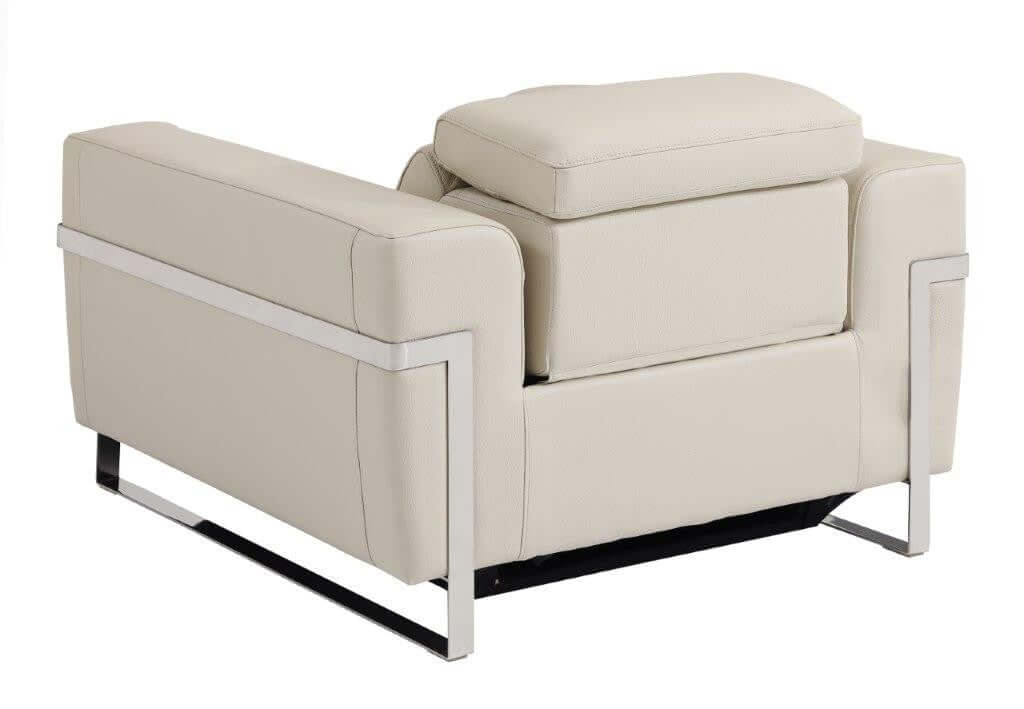 Divanitalia 989 Chair in Beige Italian Leather - Angled Rear View of Chair on White Transparent Background