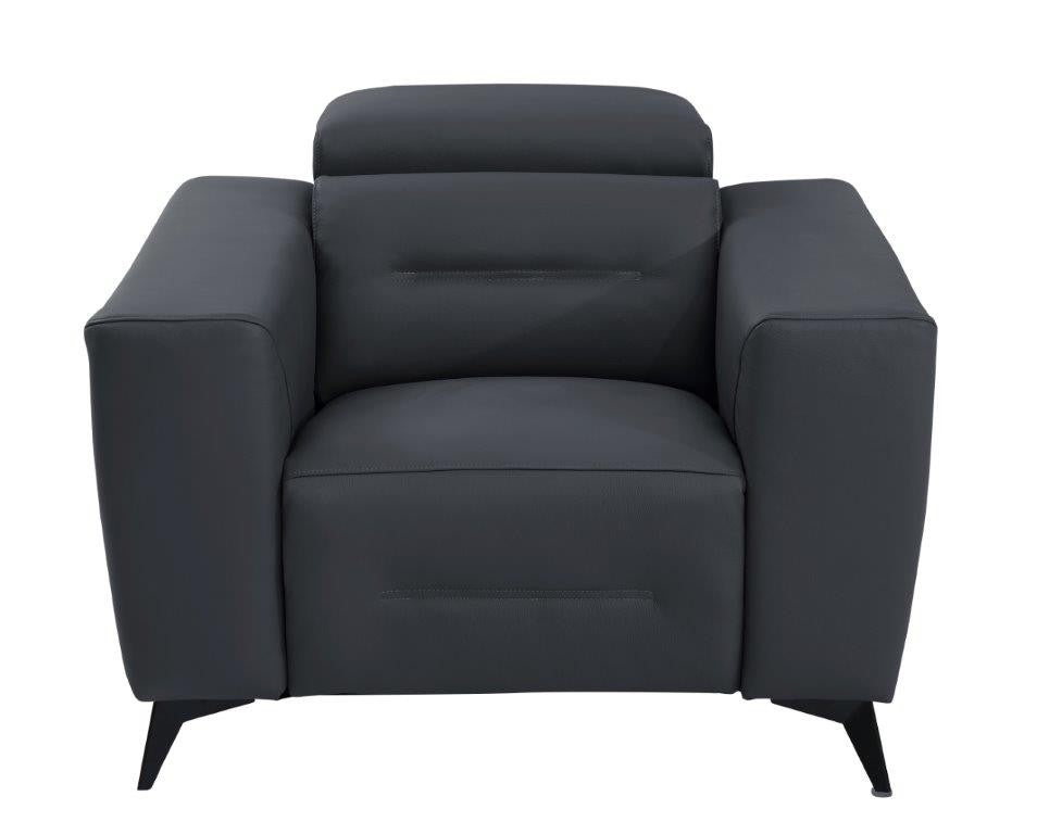  Divanitalia 989 Chair in Gray Italian Leather - Front View of Chair on White Transparent Background
