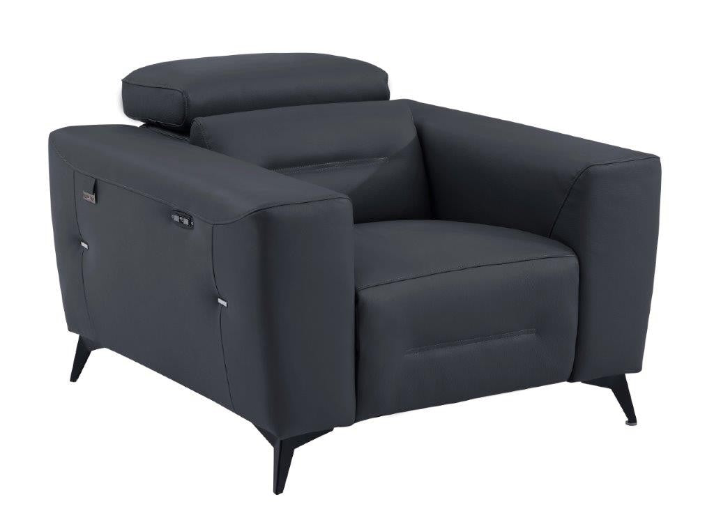  Divanitalia 989 Chair in Gray Italian Leather - Angled Front View of Chair on White Transparent Background