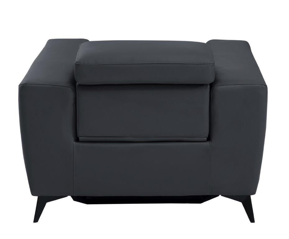  Divanitalia 989 Chair in Gray Italian Leather - Rear View of Chair on White Transparent Background