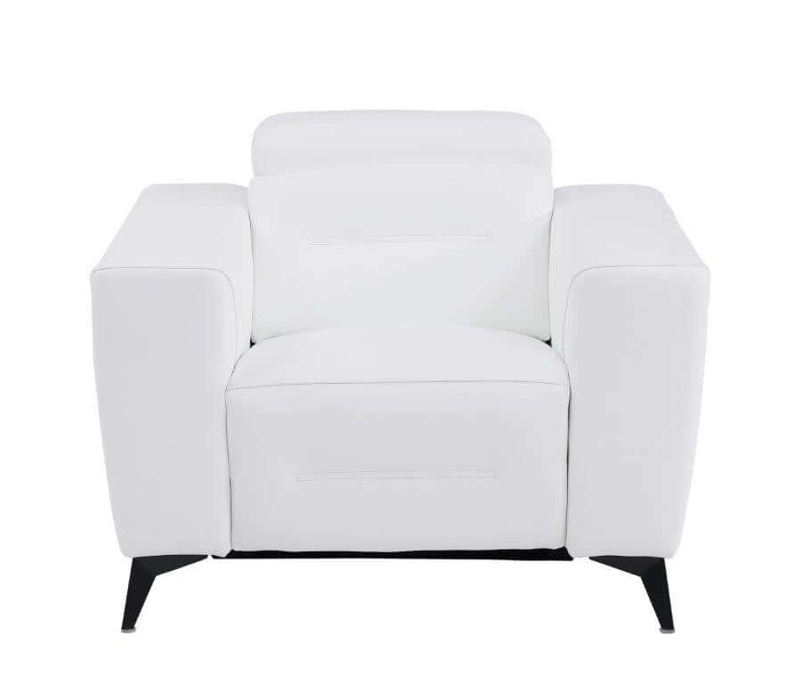 Divanitalia 989 Chair in White Italian Leather - Front View of Chair on White Transparent Background