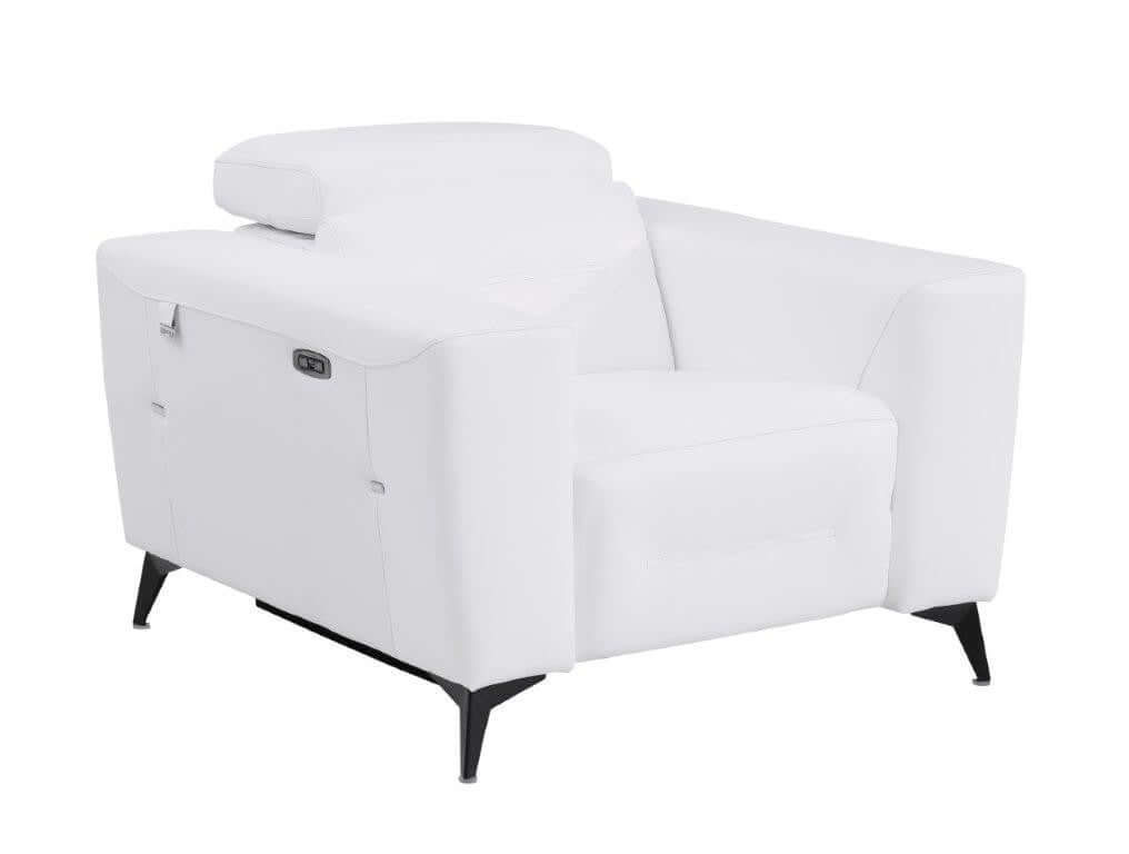 Divanitalia 989 Chair in White Italian Leather - Angled Front View of Chair on White Transparent Background