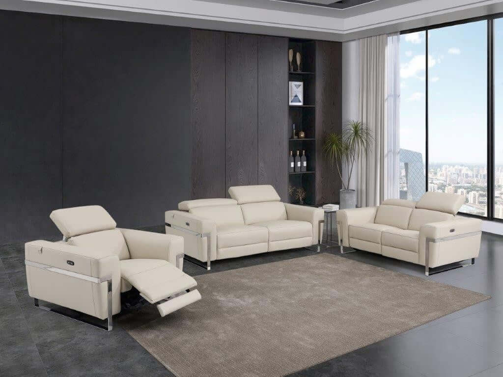 Divanitalia 989 Living Room Set in Beige Italian Leather - Featured Photo