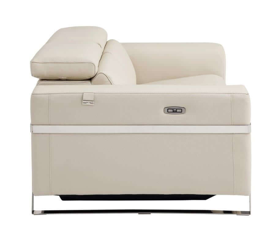 Divanitalia 989 Loveseat in Beige Italian Leather - Side Profile View on White Transparent Background 2