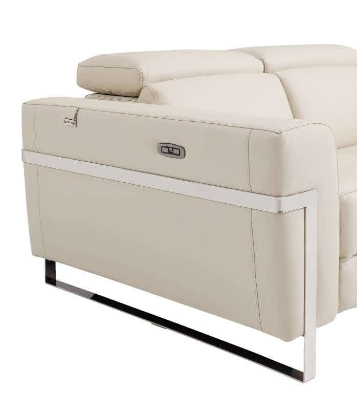 Divanitalia 989 Living Room Set in Beige Italian Leather - Side View of Couch Arm with Power Recline Operator Buttons