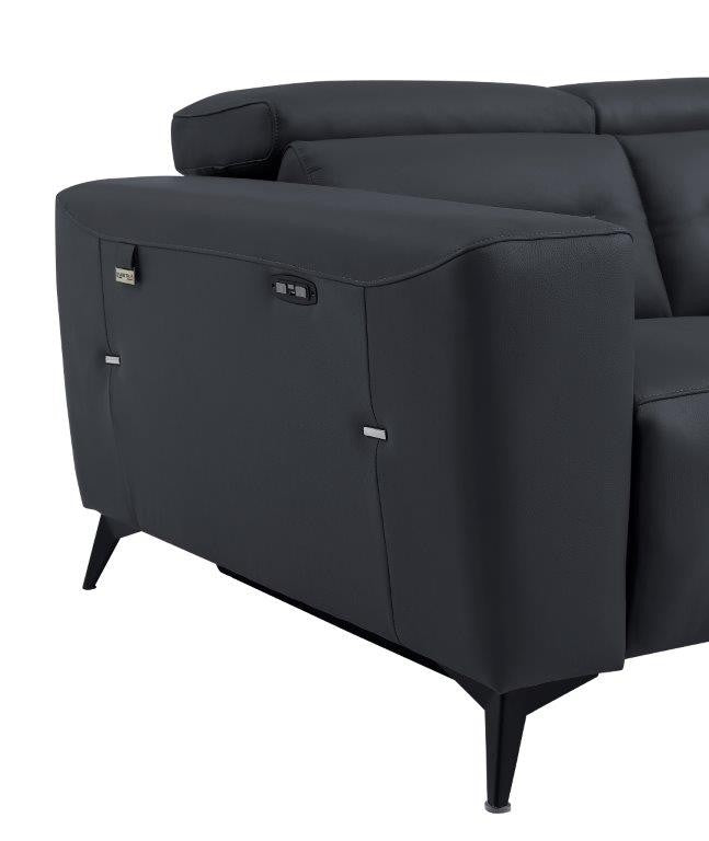  Divanitalia 989 Living Room Set in Gray Italian Leather - View of Side with Emphasis on Stainless Steel Furniture Legs
