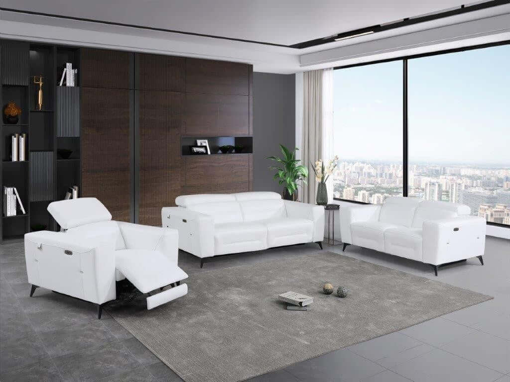 Divanitalia 989 Living Room Set in White Italian Leather - Featured Photo