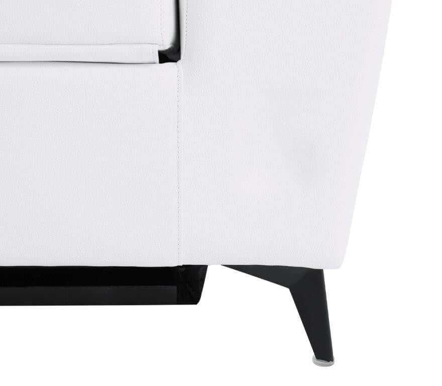 Divanitalia 989 Chair in White Italian Leather - View of Side with Emphasis on Stainless Steel Furniture Legs