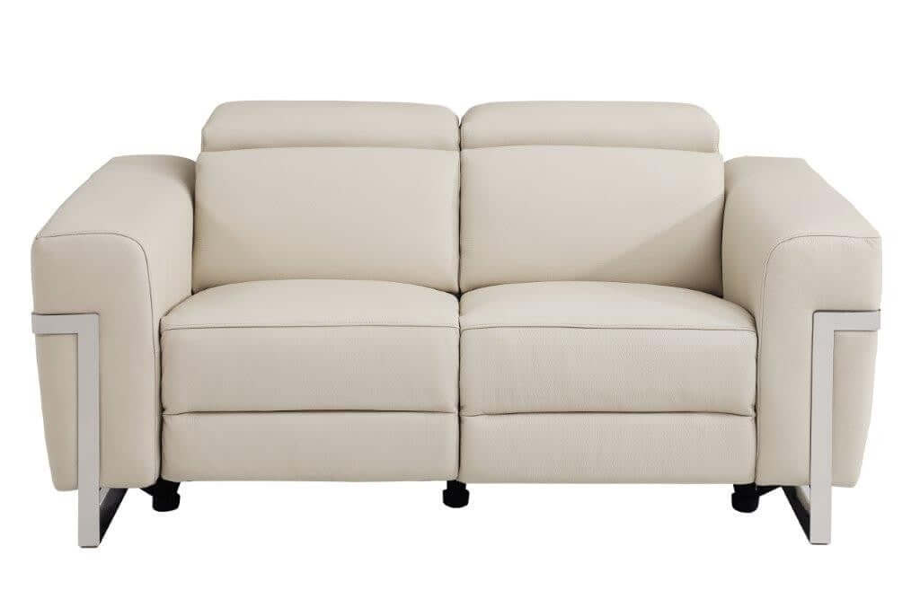 Divanitalia 989 Loveseat in Beige Italian Leather - Front View of Loveseat on White Transparent Background