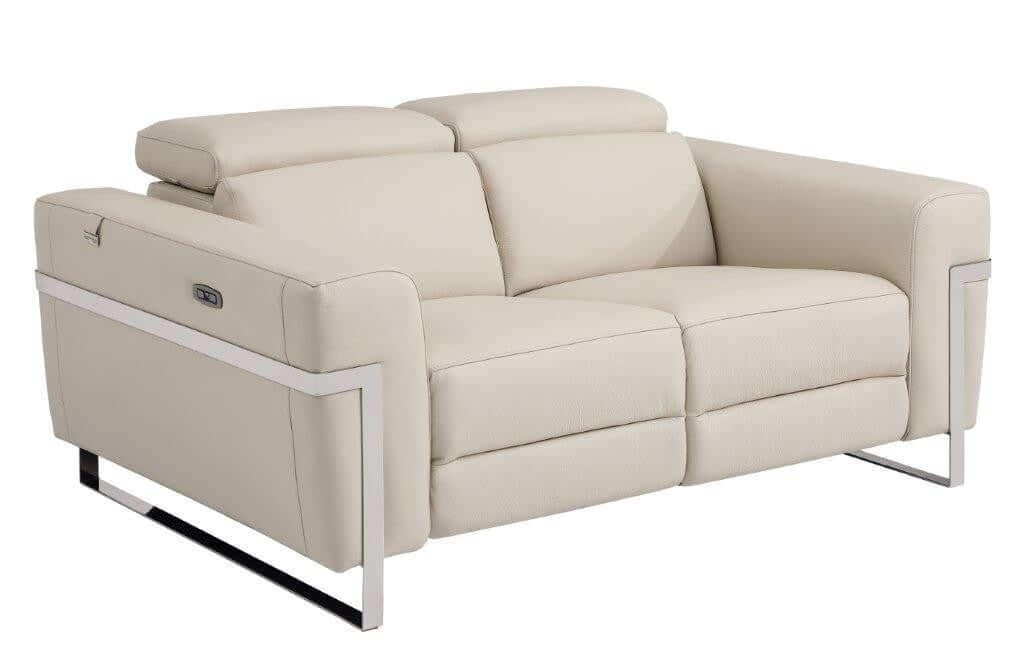 Divanitalia 989 Loveseat in Beige Italian Leather - Angled View of Loveseat on White Transparent Background