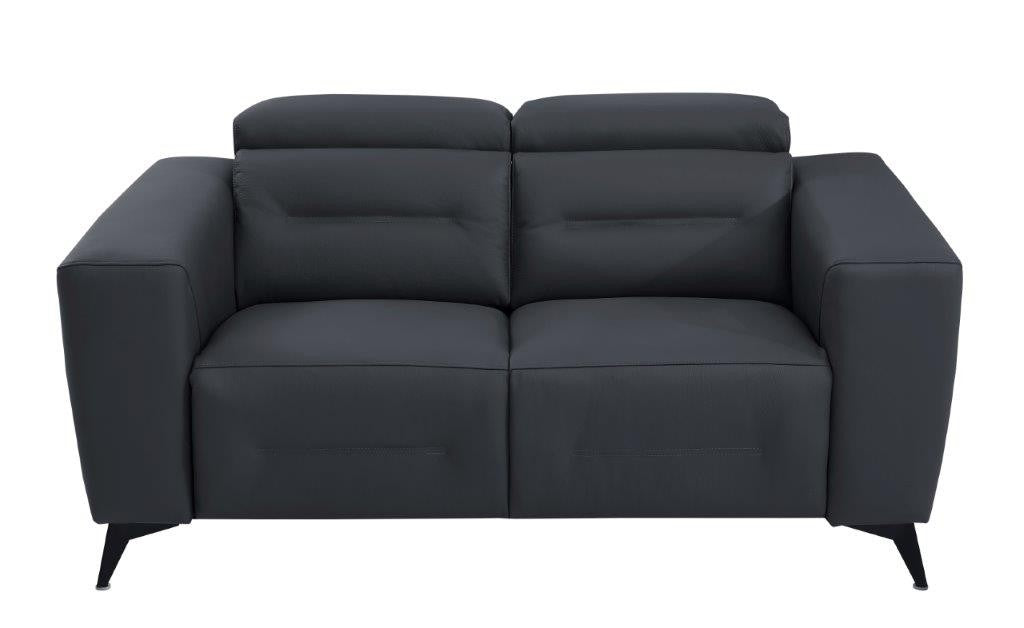  Divanitalia 989 Loveseat in Gray Italian Leather - Front View of Loveseat on White Transparent Background