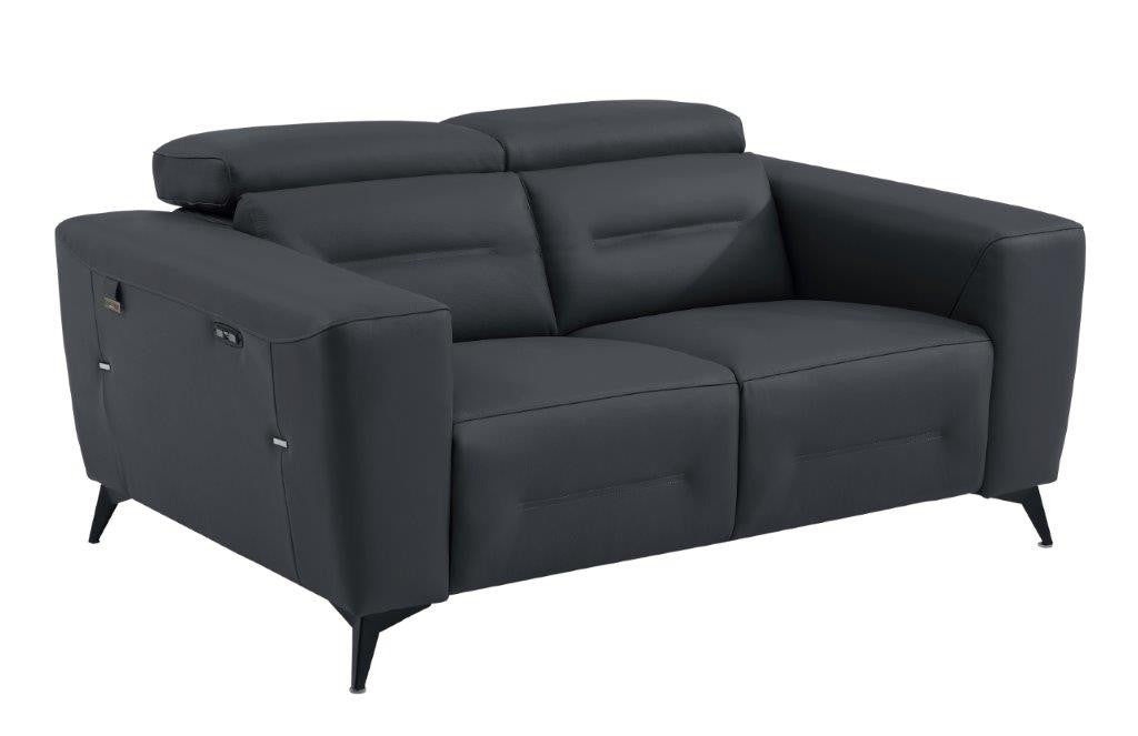  Divanitalia 989 Loveseat in Gray Italian Leather - Angled View of Loveseat on White Transparent Background
