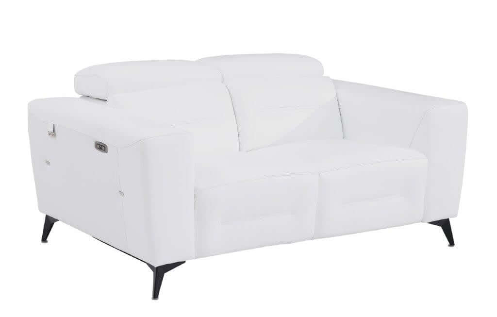 Divanitalia 989 Loveseat in White Italian Leather - Angled View of Loveseat on White Transparent Background