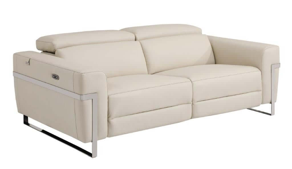 Divanitalia 989 Sofa in Beige Italian Leather - Angled View of Sofa on White Transparent Background