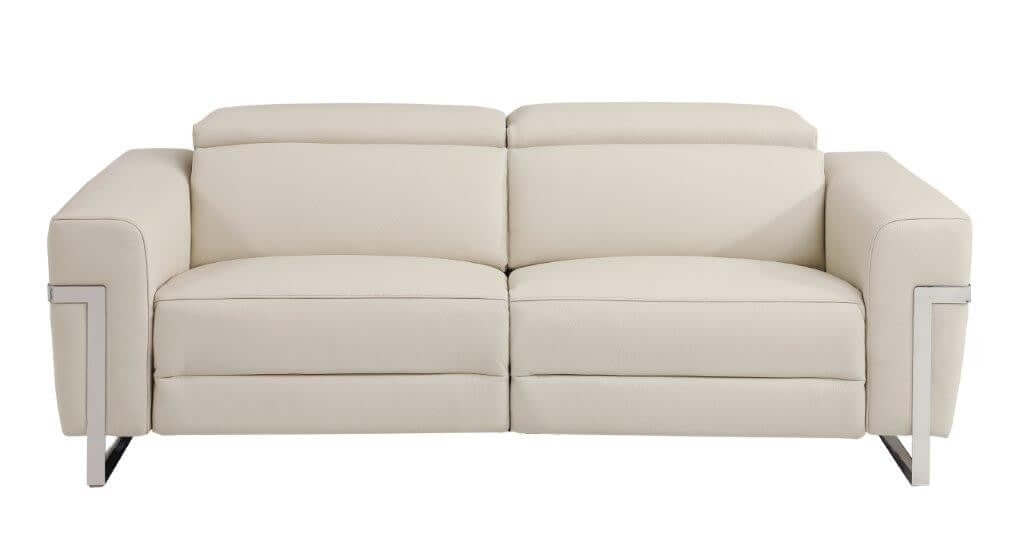 Divanitalia 989 Sofa in Beige Italian Leather - Front View of Sofa on White Transparent Background