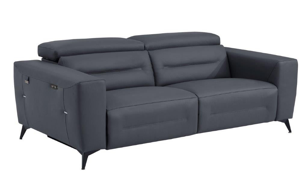  Divanitalia 989 Sofa in Gray Italian Leather - Angled View of Sofa on White Transparent Background