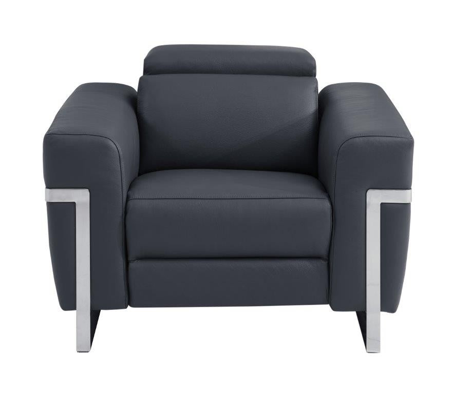 Divanitalia 990 Power Reclining Chair in Dark Grey Italian Leather - Front View with Recliner Closed