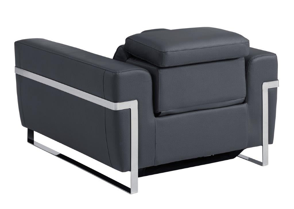 Divanitalia 990 Power Reclining Chair in Dark Grey Italian Leather - Angled Rear View