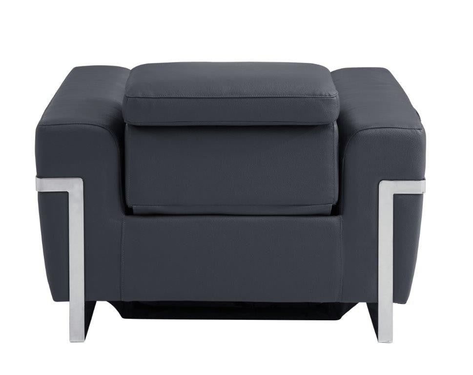 Divanitalia 990 Power Reclining Chair in Dark Grey Italian Leather - Rear View