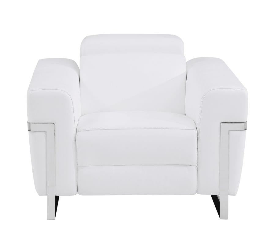 Divanitalia 990 Power Reclining Chair in White Italian Leather - Front View with Recliner Closed