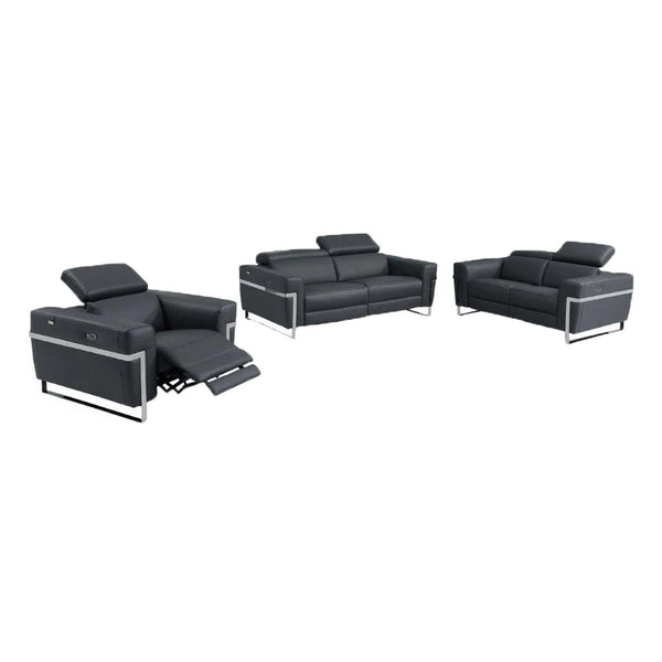 Divanitalia 990 Living Room Set in Dark Gray Leather