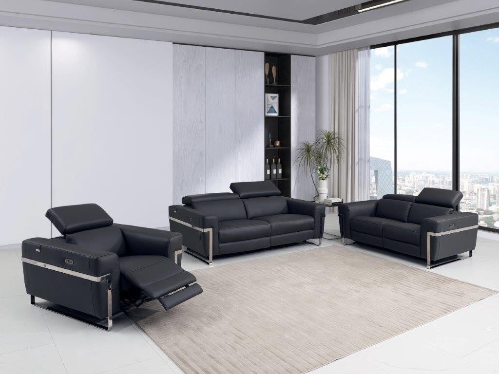 Divanitalia 990 Power Reclining Living Room Set in Dark Grey Italian Leather - View of Furniture in Staged Demo Room