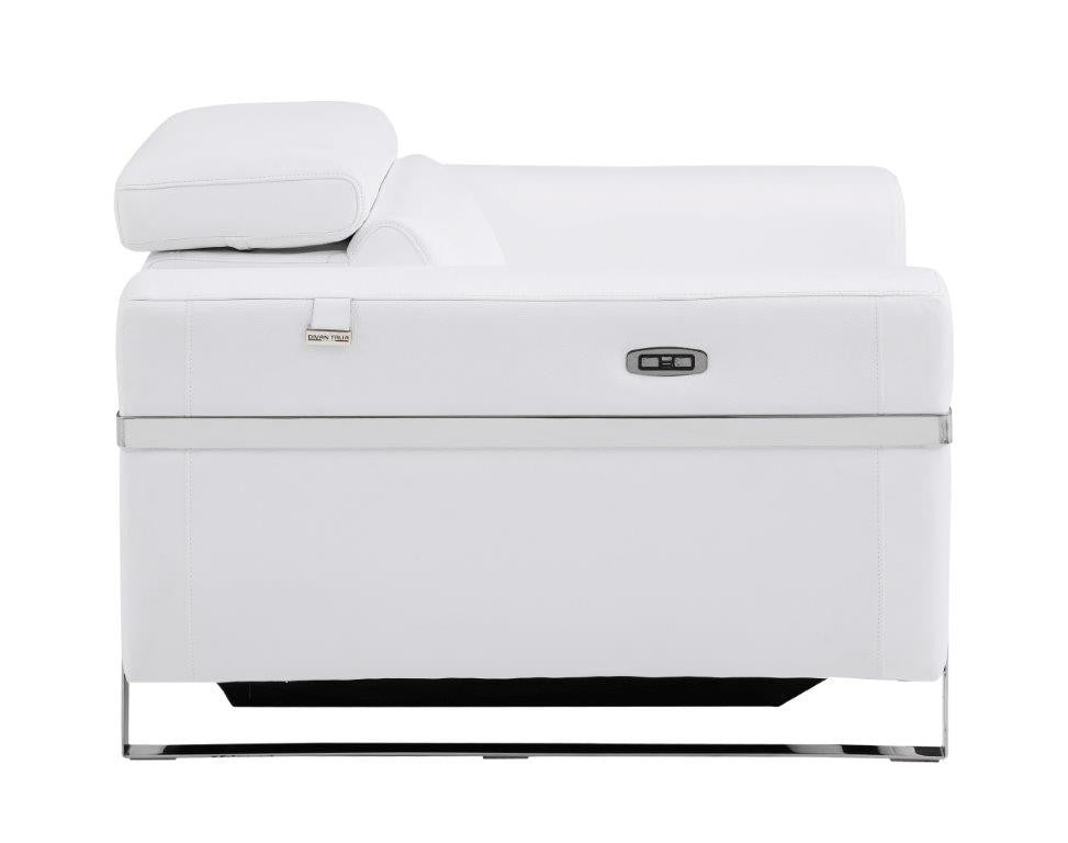 Divanitalia 990 Power Reclining Living Room Set in White Italian Leather - Side View of Steel Support Bars and Feet