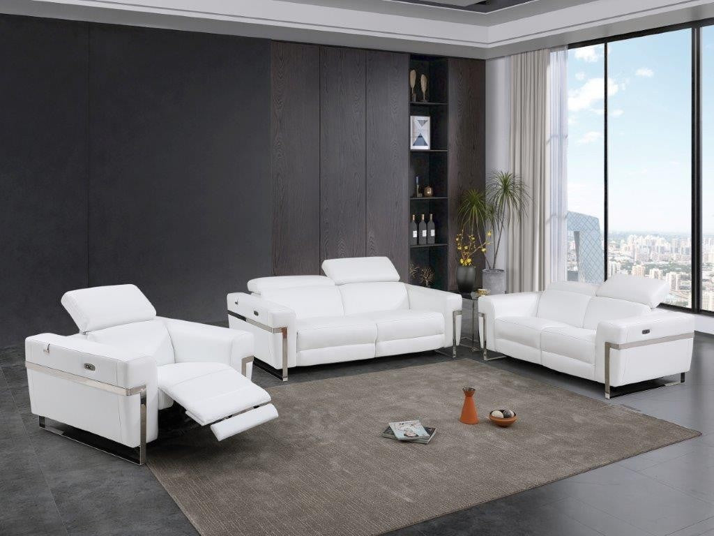 Divanitalia 990 Power Reclining Living Room Set in White Italian Leather - View of Furniture in Staged Demo Room