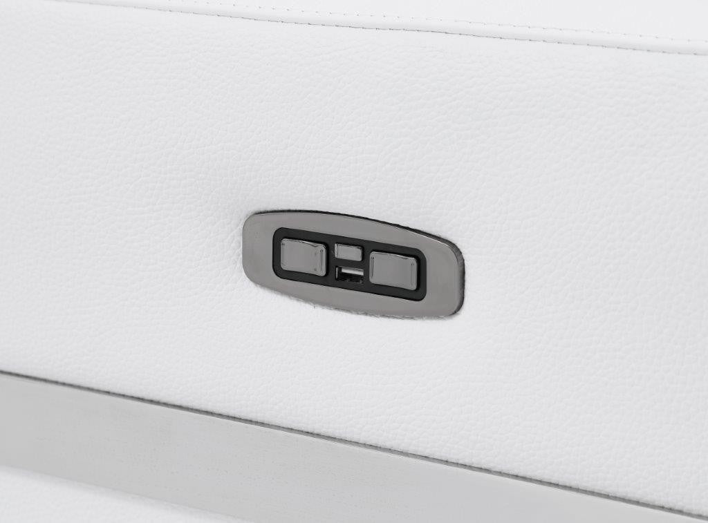 Divanitalia 990 Power Reclining Living Room Set in White Italian Leather - View of Power Recliner Operator Buttons