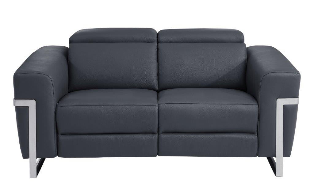 Divanitalia 990 Power Reclining Loveseat in Dark Grey Italian Leather - Front View