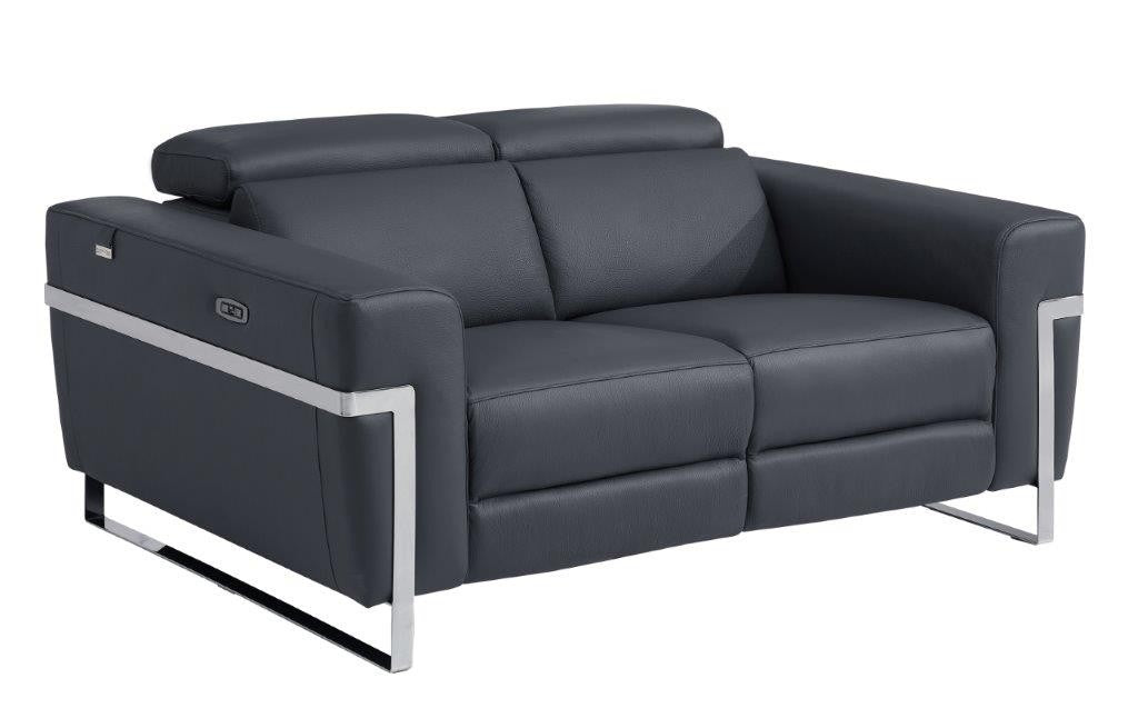 Divanitalia 990 Power Reclining Loveseat in Dark Grey Italian Leather - Recliners Reclined