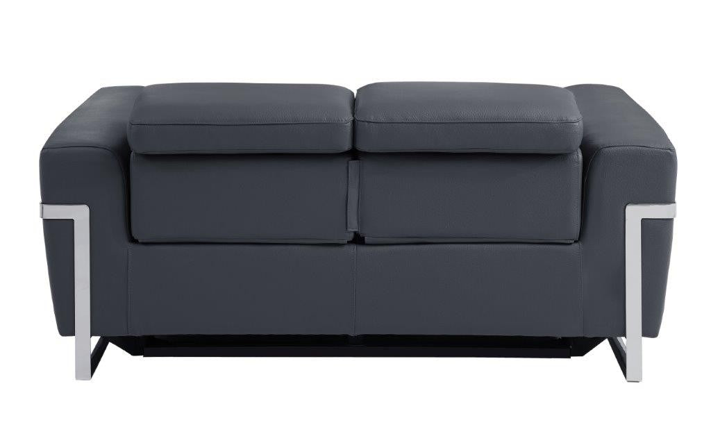 Divanitalia 990 Power Reclining Loveseat in Dark Grey Italian Leather - Rear View of Loveseat on White Transparent Background