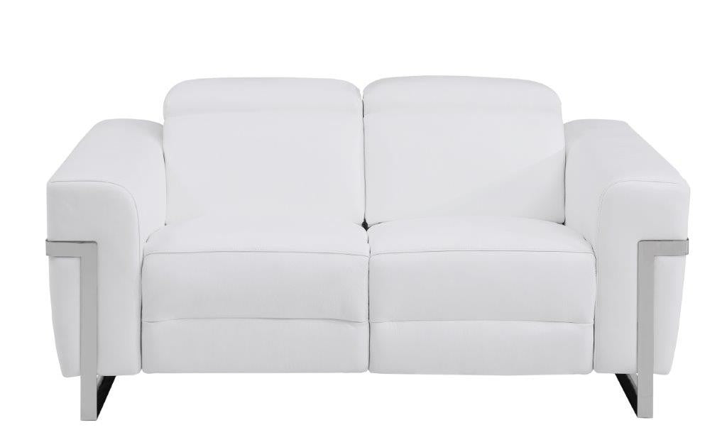 Divanitalia 990 Power Reclining Loveseat in White Italian Leather - Front View