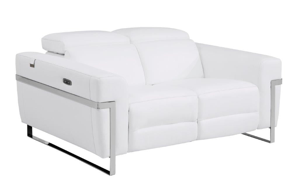Divanitalia 990 Power Reclining Loveseat in White Italian Leather - Recliners Closed