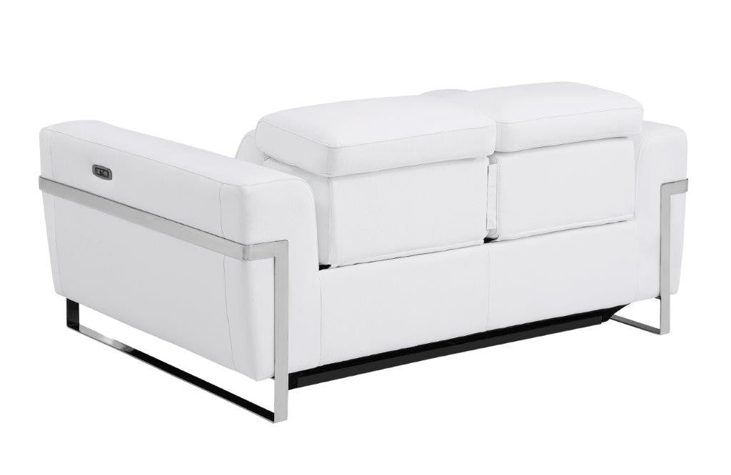 Divanitalia 990 Power Reclining Loveseat in White Italian Leather - Angled Rear View