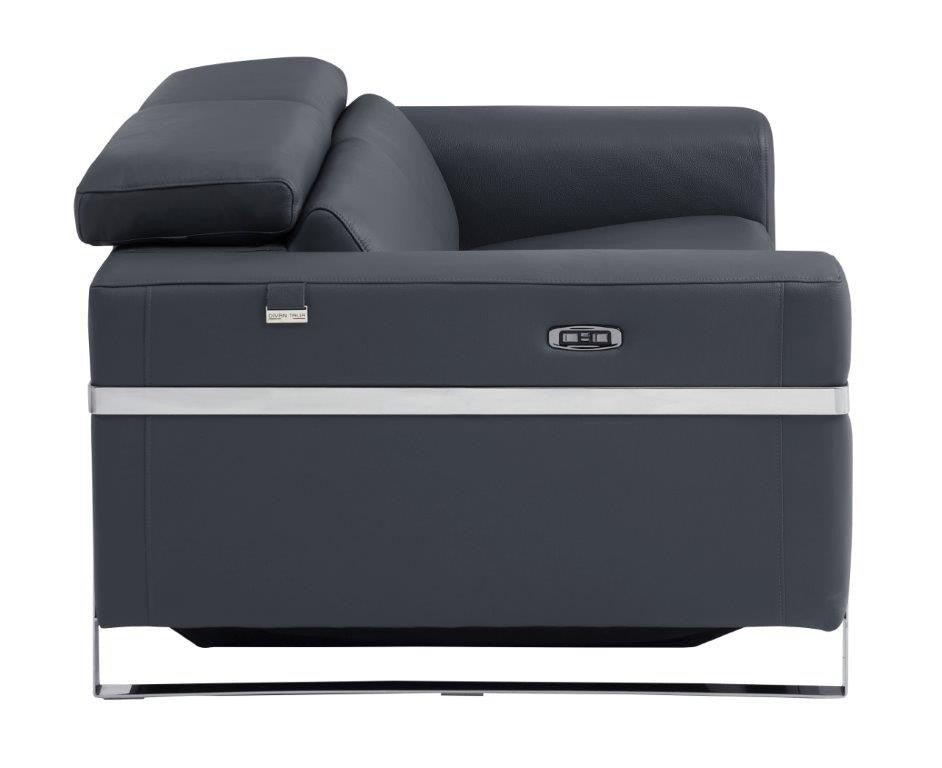 Divanitalia 990 Power Reclining Loveseat in Dark Grey Italian Leather - Side View of Steel Support Bars and Feet
