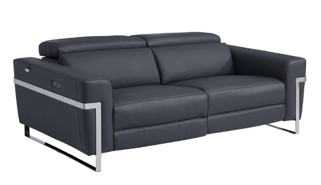Divanitalia 990 Power Reclining Sofa in Dark Grey Italian Leather - Recliners Reclined