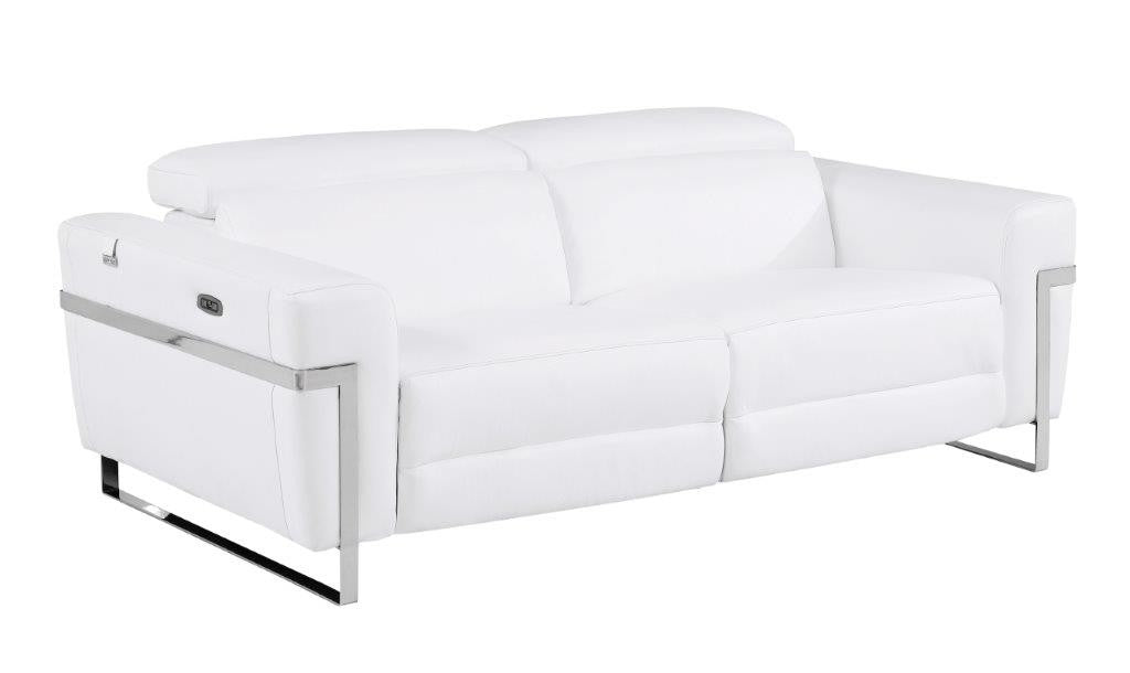 Divanitalia 990 Power Reclining Sofa in White Italian Leather - Recliners Closed