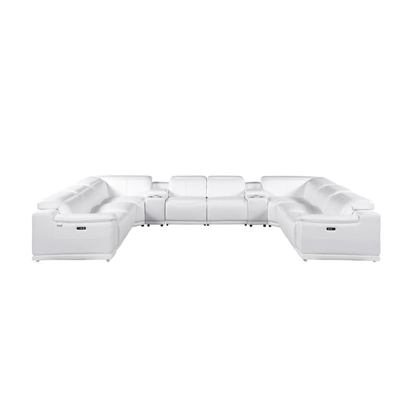 Divanitalia 9762 10-Piece Sectional Sofa with 4 Recliners and 2 Consoles in White with Recliners on a White Transparent Background