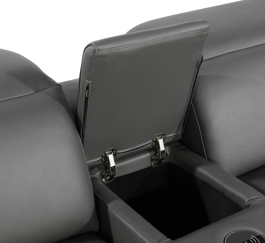 Divanitalia 1116 Modular Sectional in Dark Grey with Power Recliners - View of Interior of Sectional Storage Consule