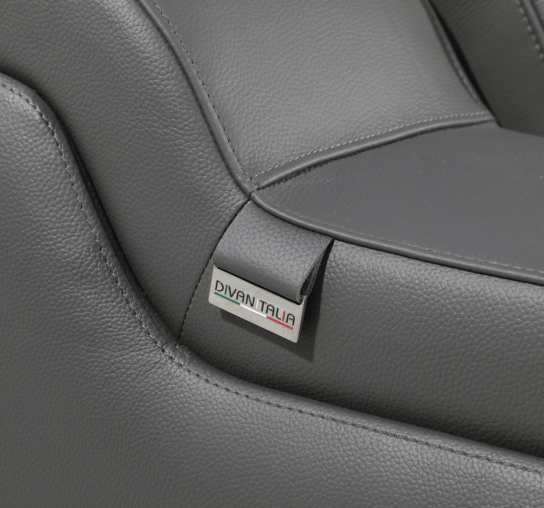 Divanitalia 1116 Modular Sectional in Dark Grey with Power Recliners - View of Leather Stitching