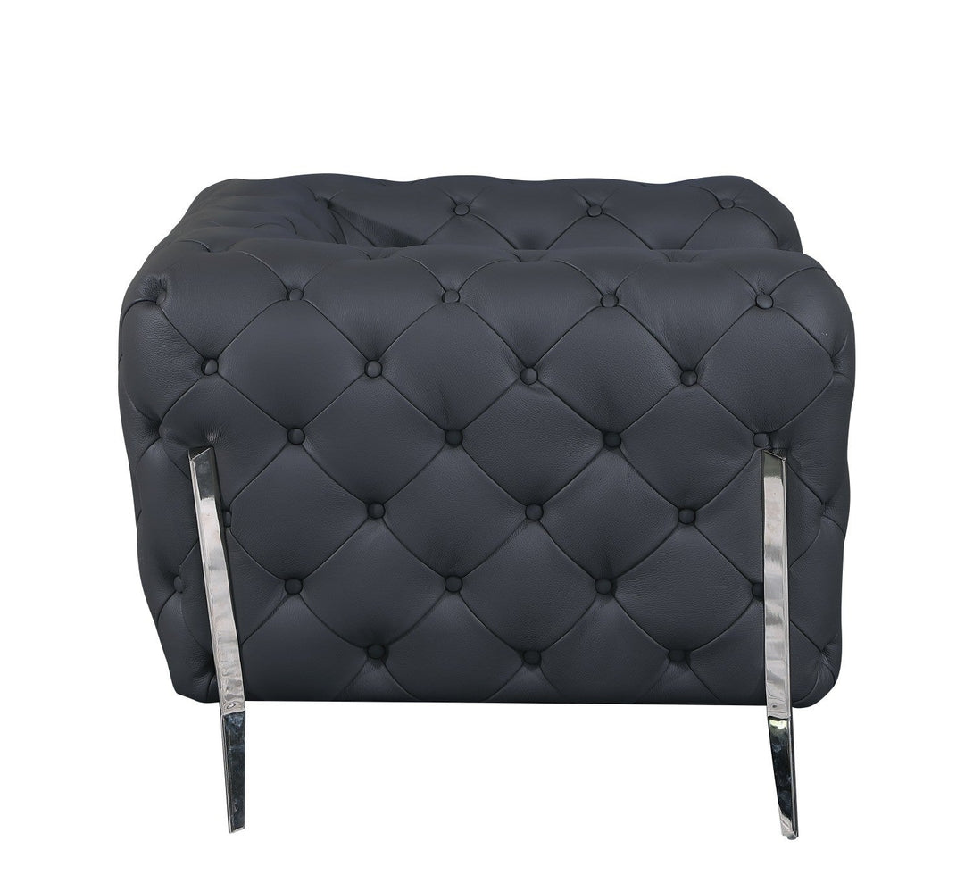 Divanitalia 970 Living Room Set in Gray Italian Leather - Side Profile View on White Transparent Background 2