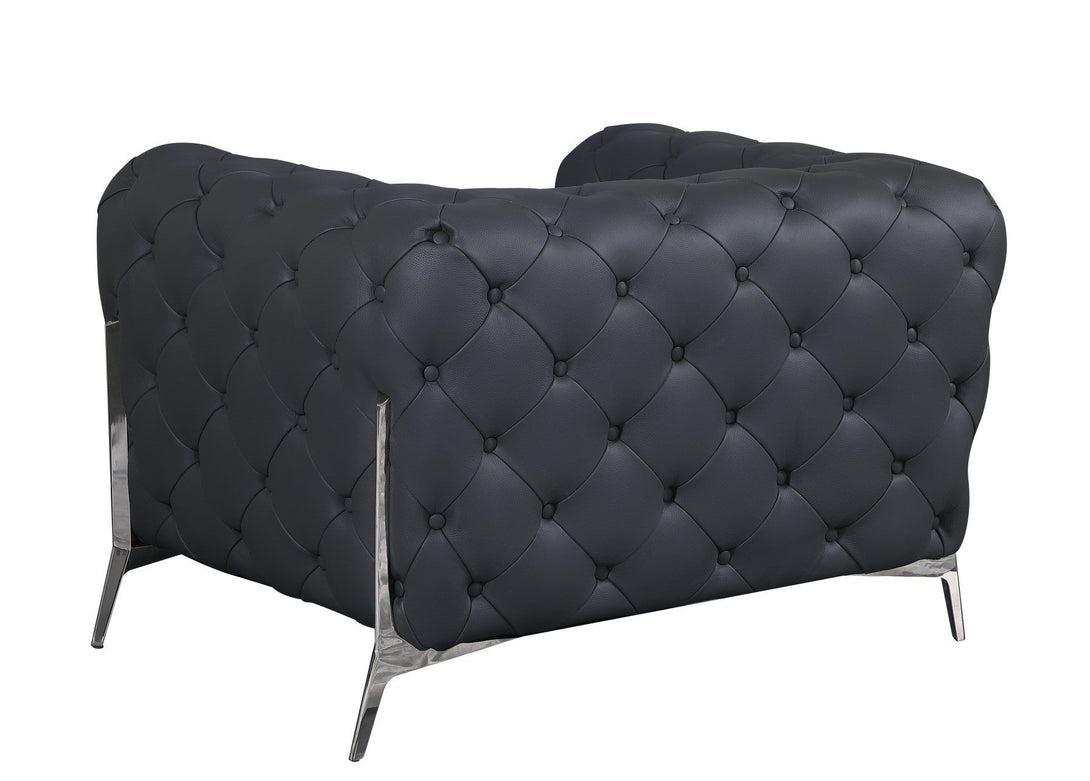 Divanitalia 970 Chair in Gray Italian Leather - Angled Rear View of Chair on White Transparent Background